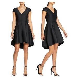 HALSTON Heritage High/Low Cap Sleeve Mini Dress Cocktail Dress navy blue